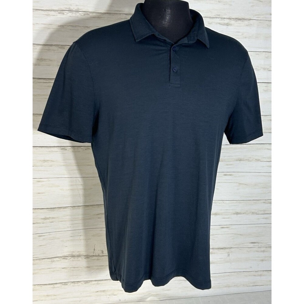 LULULEMON Size Medium to Large Mens Blue Stretch Polo Shorts Sleeve Golf Shirt